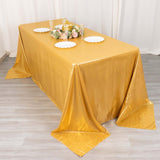 90x132inch Shiny Gold Polyester Rectangular Tablecloth With Shimmer Sequin Dots