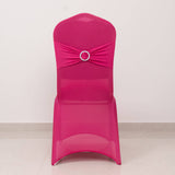 Fuchsia Spandex Banquet Chair Cover with Silver Rhinestone Buckled Sash Band, Stretched Fitted Slip