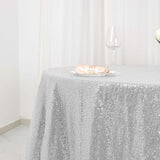 120 inches Silver Premium Sequin Round Tablecloth