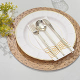 6 Pack Natural Woven Rattan Print Disposable Dining Table Mats, 13inch Round Cardstock Paper