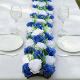 6 Pack White Royal Blue Silk Rose Flower Panel Table Runner, Artificial Floral Arrangements