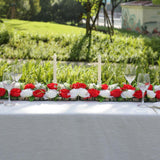 6 Pack Red Ivory Silk Rose Flower Panel Table Runner, Artificial Floral Arrangements