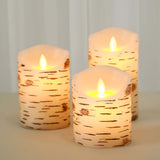 Set of 3 | Warm White Birch Bark Design Battery Operated Pillar Candles