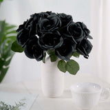 12inches Black Artificial Velvet-Like Fabric Rose Flower Bouquet Bush