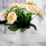 4 Bushes | Cream Artificial Silk Peony Flower Bouquet Arrangement