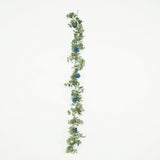 6ft Artificial Eucalyptus Garland with Royal Blue/Light Blue Silk Roses – Faux Greenery Vine