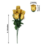 12 Bushes | Gold Artificial Premium Silk Flower Rose Buds | 84 Rose Buds