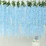 42inch Silk Hanging Wisteria Flower Garland Vines in Blue, Elaborated 5 Full Strands in 1 Bush