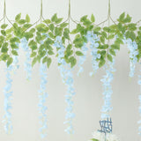 5 Pack 44inch Silk Hanging Wisteria Flower Garland Vines in Blue, Elaborated 3 Full Strands