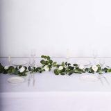  Artificial Eucalyptus Leaf Hanging Vines With 7 White Rose Flower Heads, Floral Greenery Table