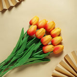 10 Stems | 13inch Orange Real Touch Artificial Foam Tulip Flower Bouquets