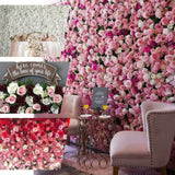 3 Sq ft. | Easy-Install Red Silk Rose Flower Mat Wall Panel Backdrop