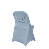 Dusty Blue Spandex Folding Chair Covers with Silver Rhinestone Buckled Sash Band