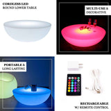 23.5inch Cordless LED Rechargeable Round Table, Light Up Furniture