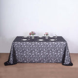 90inch x 156inch Black Sequin Leaf Embroidered Tulle Rectangular Tablecloth