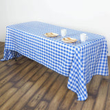 60"x102" White Blue Buffalo Plaid Rectangle Tablecloth, Checkered Polyester Linen Tablecloth