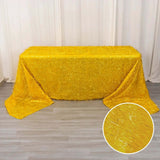 90x156inch Metallic Gold Premium Tinsel Shag Rectangular Tablecloth, Shimmery Metallic Fringe