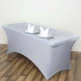 6ft Silver Spandex Stretch Fitted Rectangular Tablecloth