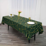 60"x102" Hunter Emerald Green Rectangle Polyester Tablecloth With Gold Foil Geometric Pattern