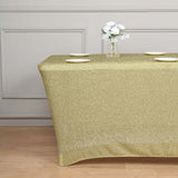 6ft Champagne Metallic Shimmer Tinsel Spandex Table Cover, Rectangular Fitted Tablecloth