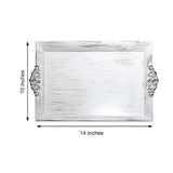 Antique White Wash Rectangle Decorative Acrylic Serving Trays With Embossed Rims - 14x10Inch