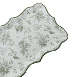 10 Pack White Sage Green Paper Serving Trays with French Toile Pattern, 400 GSM Disposable