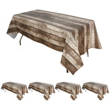 5 Pack Charcoal Gray Rectangle Plastic Table Covers in Rustic Wooden Print, 52x108inch PVC