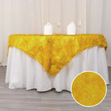 72x72inch Gold Polyester Table Overlay With Metallic Tinsel Foil Fringes