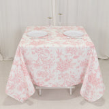 70x70inch White Pink French Toile Polyester Square Table Overlay