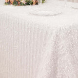 90inch x 156inch White Fringe Shag Polyester Rectangular Tablecloth