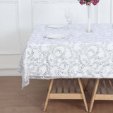 72"x72" Silver Sequin Leaf Embroidered Tulle Table Overlay, Square Sheer Table Topper