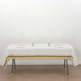 White Airlaid Paper Rectangle Tablecloth with Gold Striped Border,