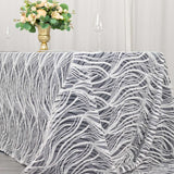 90x156inch White Black Wave Mesh Rectangular Tablecloth With Embroidered Sequins