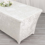 6ft White Crushed Velvet Spandex Fitted Rectangular Table Cover