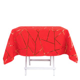 54"x54" Red Polyester Square Tablecloth With Gold Foil Geometric Pattern