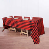 60"x126" Black Red Buffalo Plaid Rectangle Tablecloth, Checkered Polyester Tablecloth