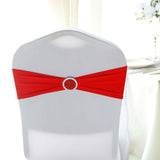 5 pack | 5"x14" Red Spandex Stretch Chair Sash with Silver Diamond Ring Slide Buckle