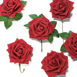 24 Roses | 5inch Red Artificial Foam Flowers With Stem Wire and Leaves