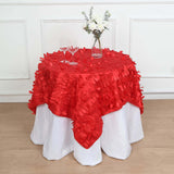 54" Red 3D Leaf Petal Taffeta Fabric Square Table Overlay