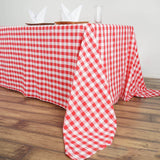 Buffalo Plaid Tablecloth | 90"x156" Rectangular | White/Red | Checkered Polyester Linen Tablecloth