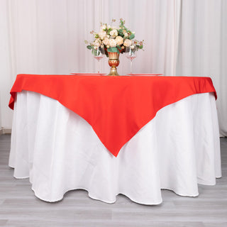 Elevate Your Event with the 70"x70" Red Premium Seamless Polyester Square Table Overlay