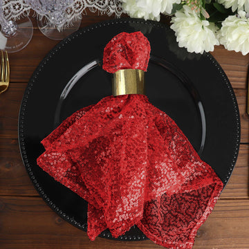 20”x20” Red Premium Sequin Cloth Dinner Napkin | Reusable Linen