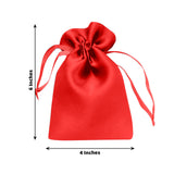 Red satin drawstring gift bag, 6x4 inches, studio isolation shot.