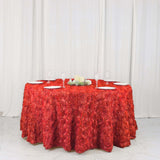 120inch Red Grandiose 3D Rosette Satin Round Tablecloth