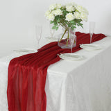 Red Sparkling Glitter Gauze Table Runner, Reusable Wrinkle Free Sheer Table Runner - 27x120inch