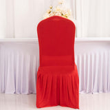 Red Ruffle Pleated Skirt Banquet Spandex Chair Slipcover, 1-Piece Stretch Fitted Chair Cover