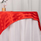 Red Satin Stripe Square Table Overlay, Smooth Elegant Table Topper