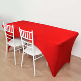 Red Open Back Stretch Spandex Rectangle Tablecloth 8ft Wrinkle Free Fitted Table Cover