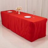 Red Fitted Premium Polyester Rectangle Tablecloth 8ft Table Cover For