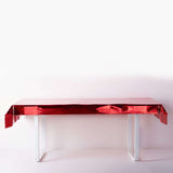 40x90 Inch | Red Metallic Foil Rectangle Tablecloth, Disposable Table Cover